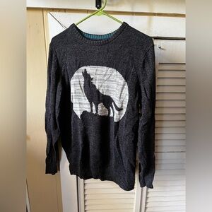Adorable howling wolf knit sweater, full moon, lone wolf, werewolf, medium